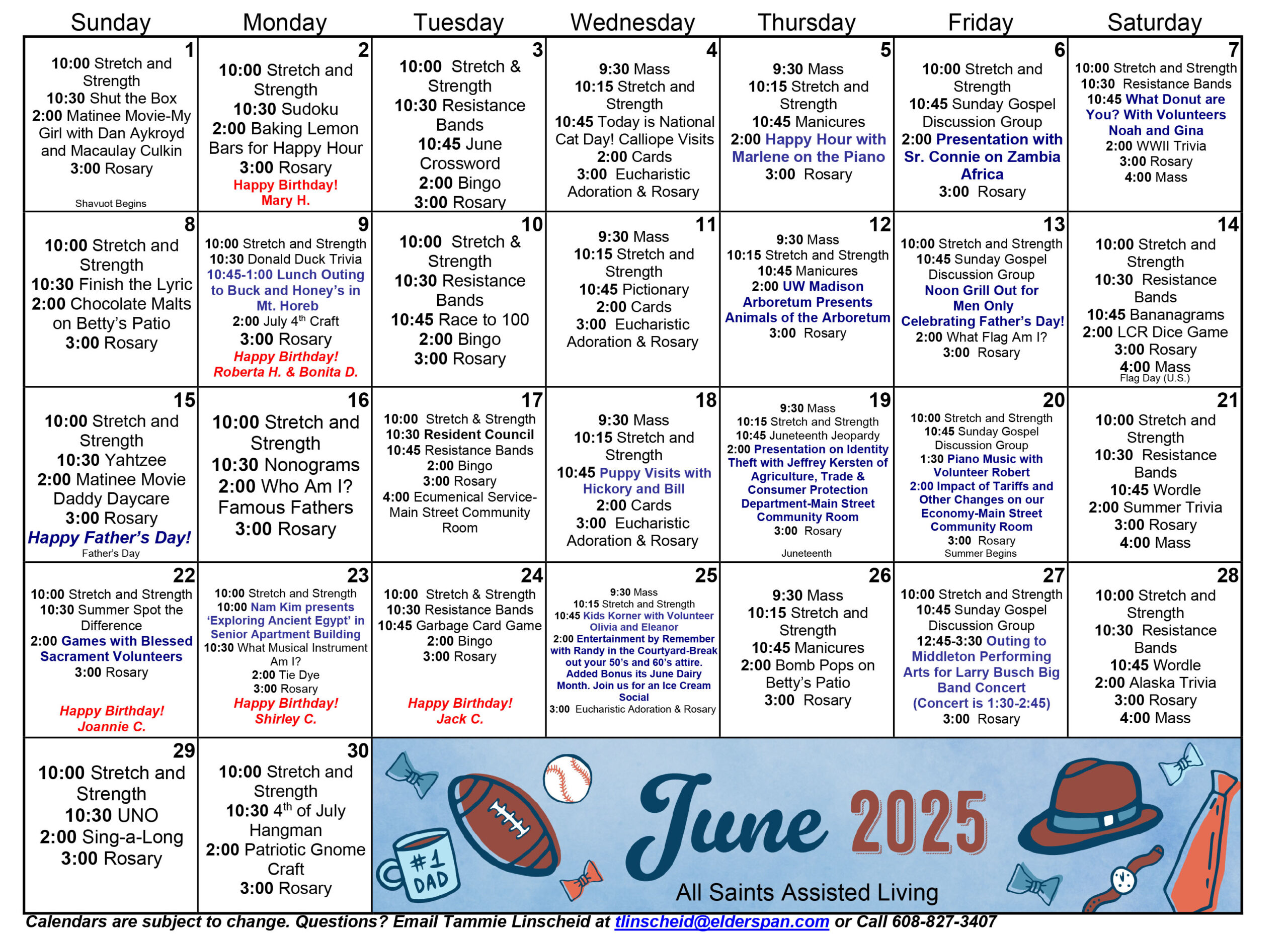 All Saints Assisted Living June 2025 calendar