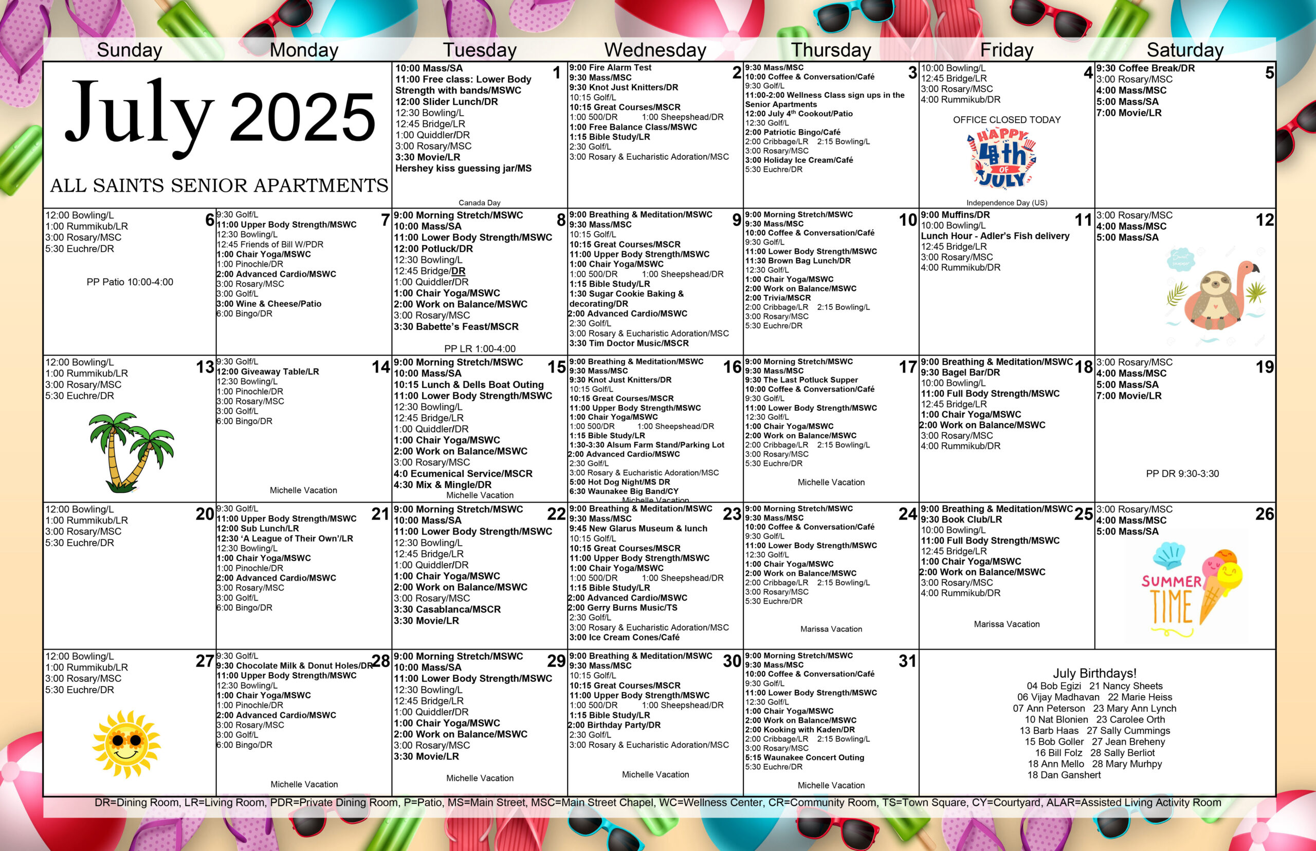 All Saints Senior Apartments July 2025 calendar