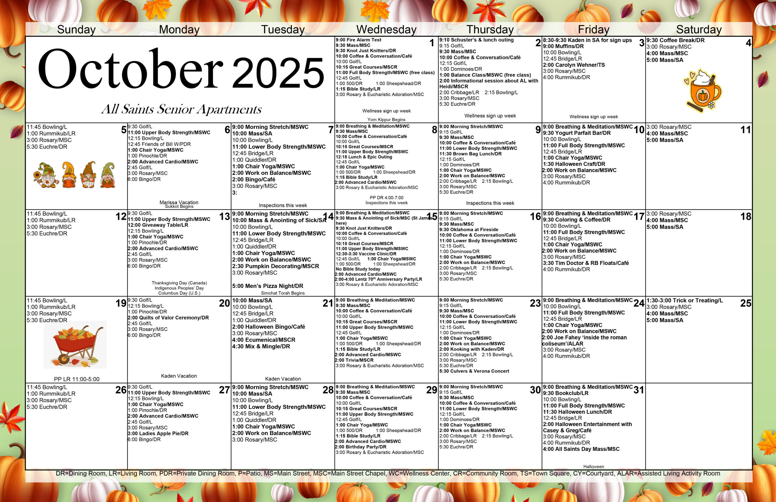 All Saints Senior Apartments October 2025 calendar