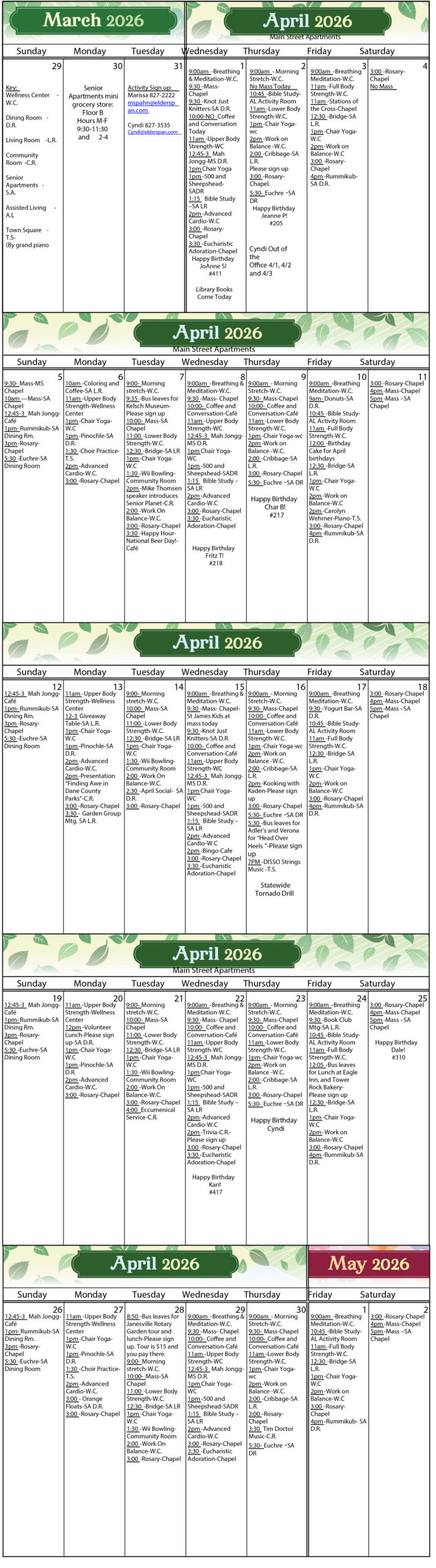 All Saints Main Street April 2026 calendar
