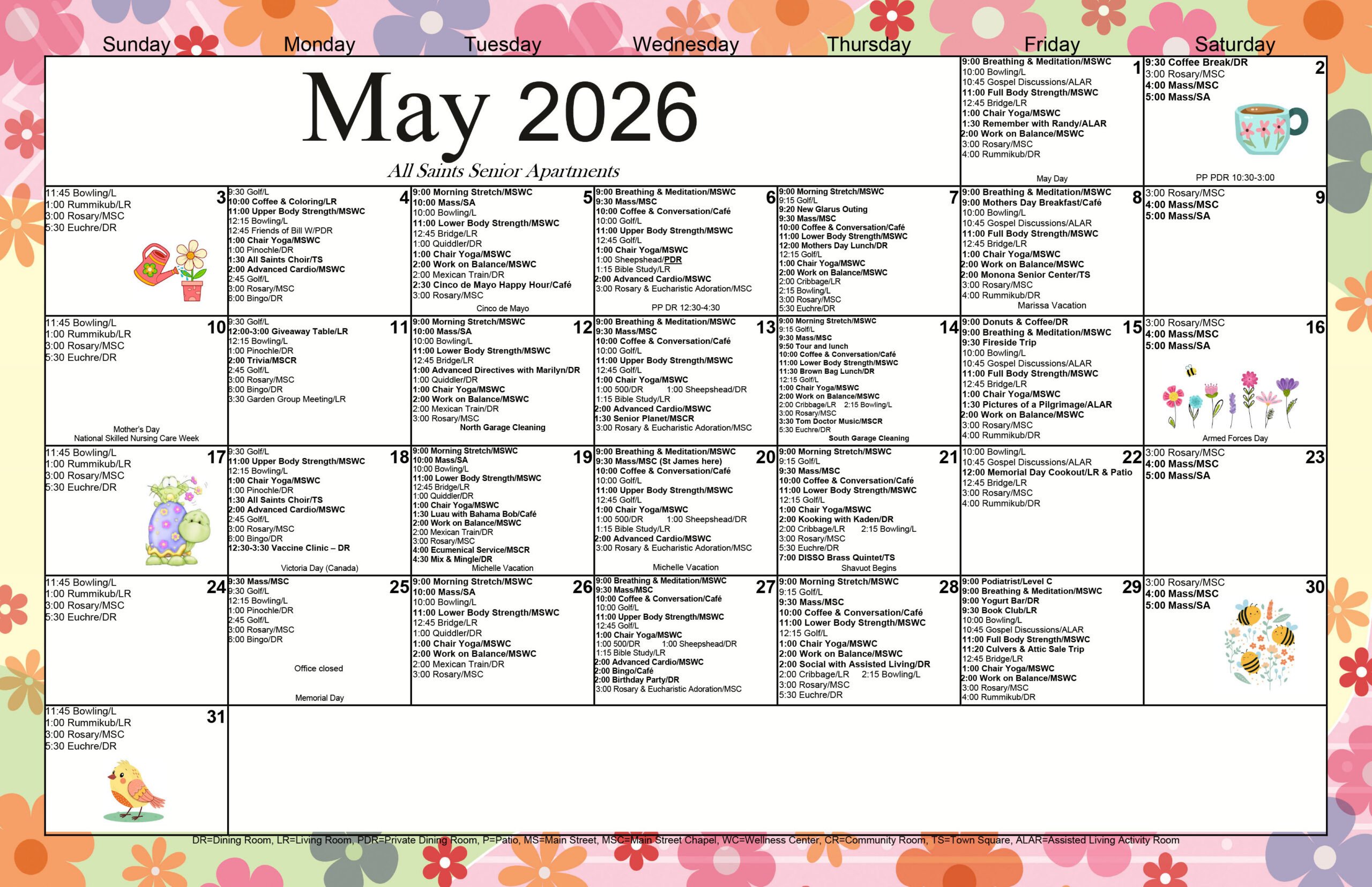 All Saints Senior Apartments May 2026 calendar