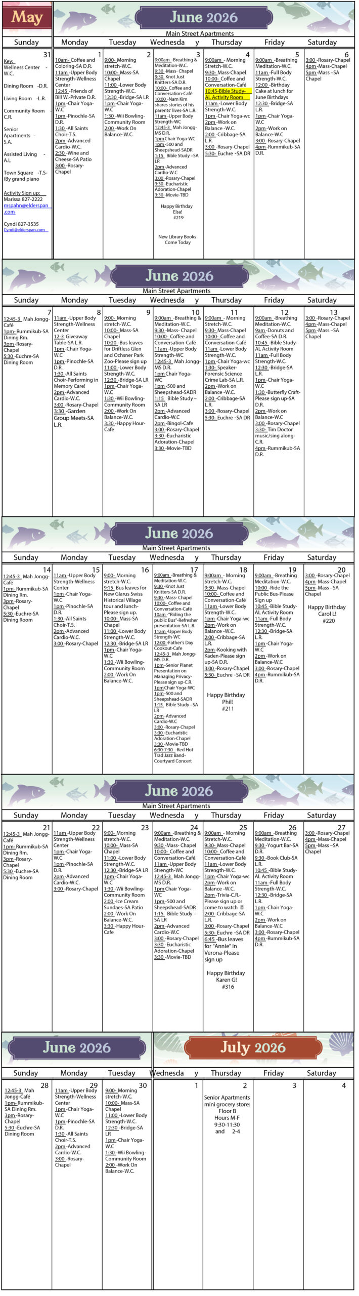 All Saints Main Street Apartments June 2026 calendar