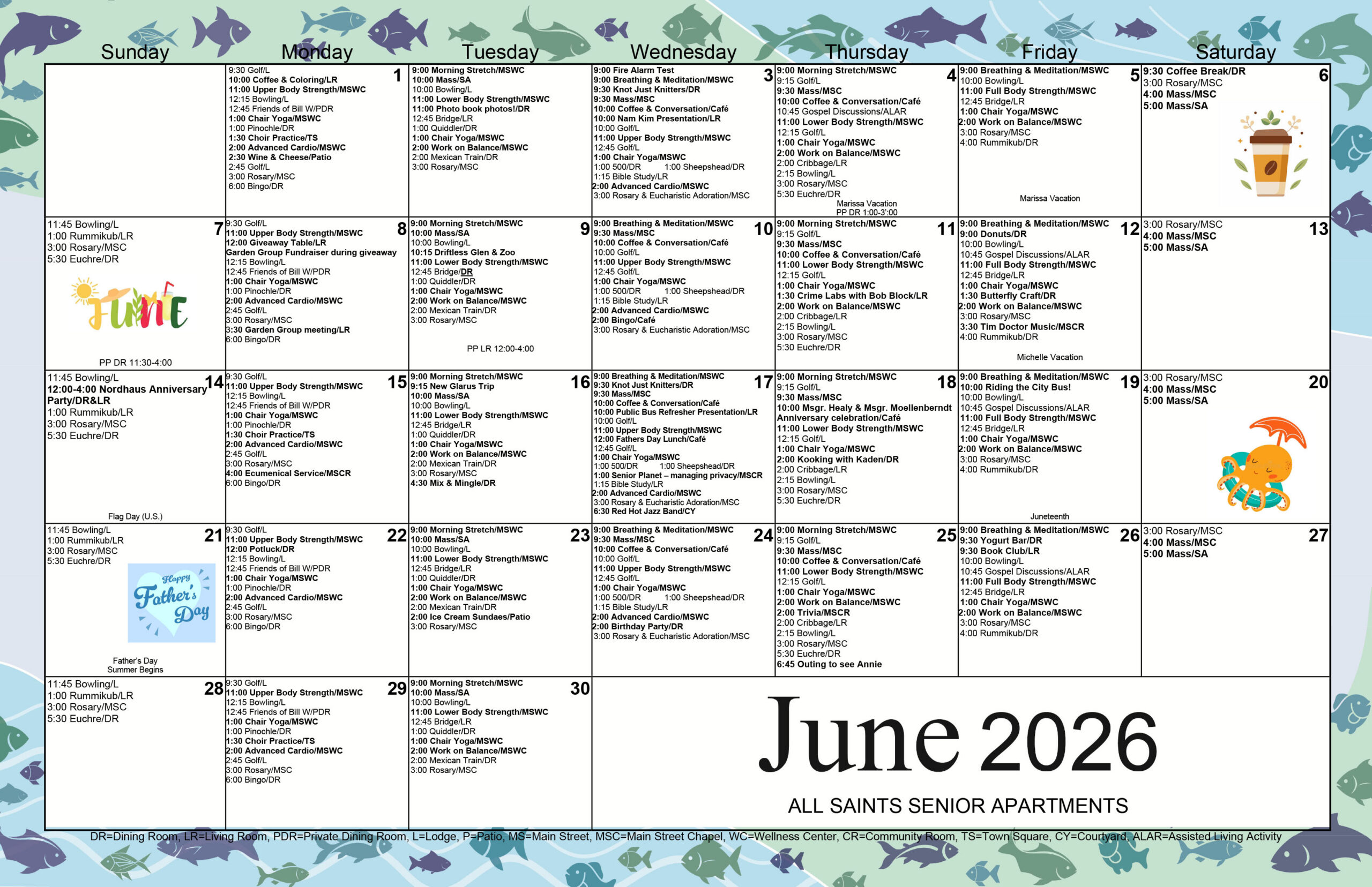 All Saints Senior Apartments June 2026 calendar