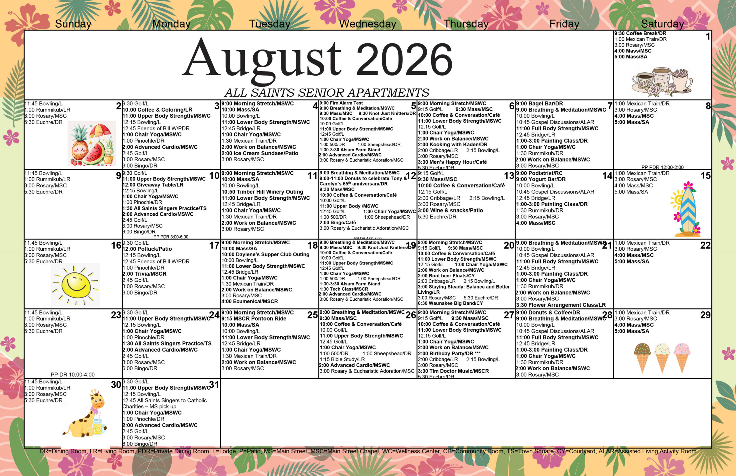 All Saints Senior Apartments August 2026 calendar